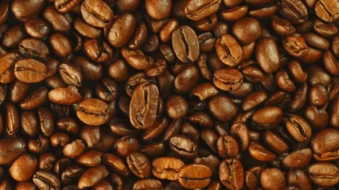 Coffee seeds closeup. The texture of the roasted coffee beans Stock Footage 91578418