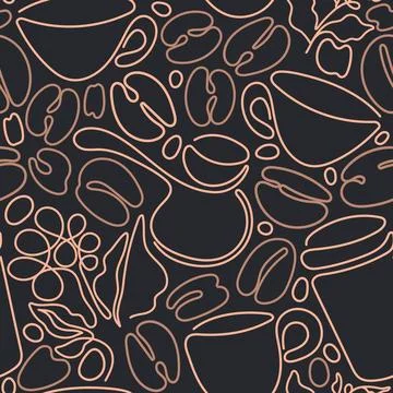 Coffee set. Abstract seamless pattern. Vector graphic nature branch, foliage, Stock Illustration