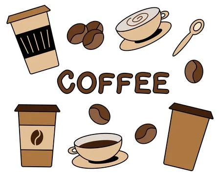 Coffee set colored, vector. Stockillustratie