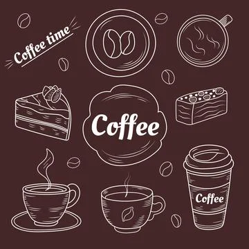 Coffee set in doodle style Stock Illustration