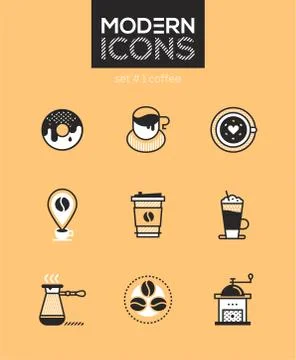 Coffee - set of line design style icons Stock Illustration