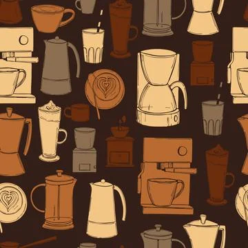 Coffee set. ?offee makers  and grinders. Stock Illustration