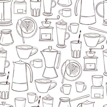 Coffee set. ?offee makers  and grinders. Stock Illustration