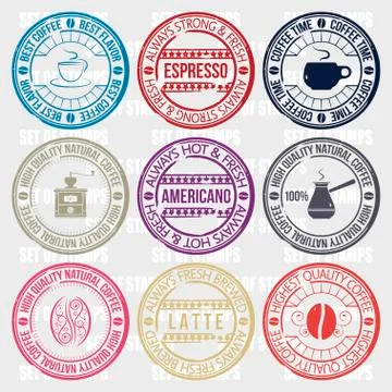 Coffee set of stamps Illustrazione stock