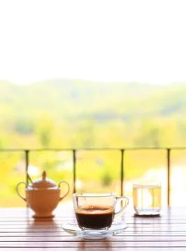 Coffee set in terrace Stock Photos