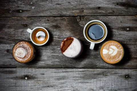 Coffee set on the wooden rustic background Stock Photos