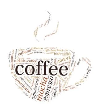 Coffee Shaped Word Cloud Stock Illustration