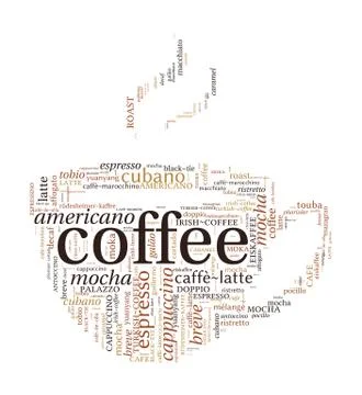 Coffee Shaped Word Cloud Stockillustratie