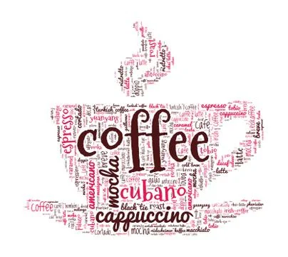 Coffee Shaped Word Cloud Stock Illustration
