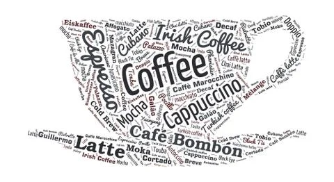 Coffee Shaped Word Cloud Stock Illustration