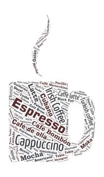 Coffee Shaped Word Cloud Illustrazione stock