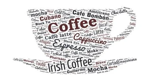 Coffee Shaped Word Cloud Stockillustratie