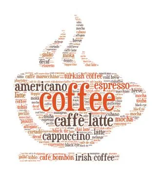 Coffee Shaped Word Cloud Illustrazione stock