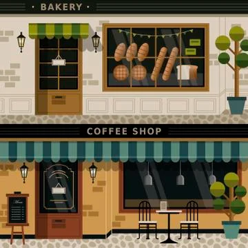 Coffee shop and bakery facades Stock Illustration