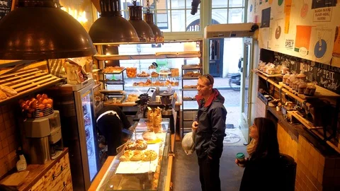 Coffee Shop Bakery Interior Timelapse Stock Footage 128686549