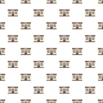 Coffee shop building facade repeating pattern illustration Ilustración de archivo