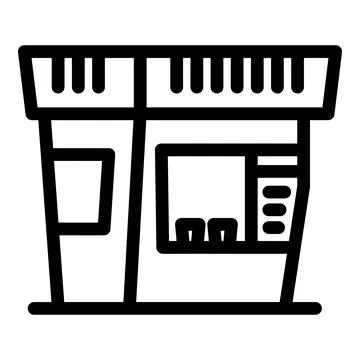 Coffee shop building with large windows offering hot beverages and snacks Ilustración de archivo