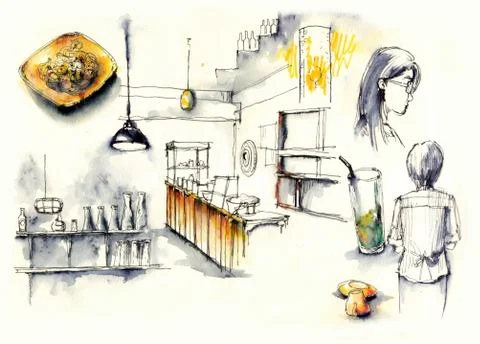 Coffee shop, cafe elements illustration Ilustración de archivo