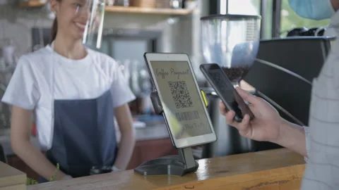 Coffee shop concept of 4k Resolution. The waiter is delivering coffee to cust Video stock 150901867