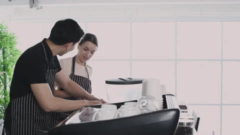 Coffee shop concept of 4k Resolution. The barista is making coffee with the.. Stock Footage 262863401