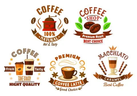 Coffee shop design elements in cartoon style イラスト素材