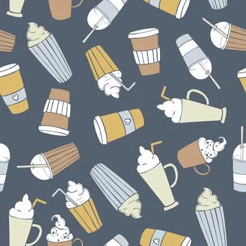 Coffee shop drinks. Vector   pattern. Stock Illustration