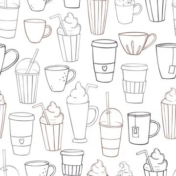 Coffee shop drinks. Vector   pattern. 스톡 일러스트