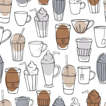 Coffee shop drinks. Vector   pattern. イラスト素材