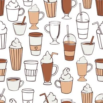 Coffee shop drinks. Vector   pattern. Stock Illustration