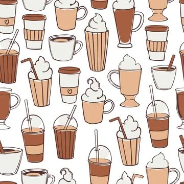 Coffee shop drinks. Vector   pattern. Stock Illustration