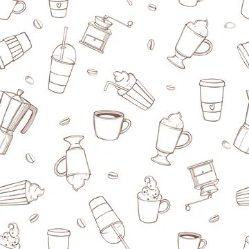 Coffee shop drinks. Vector   pattern. イラスト素材