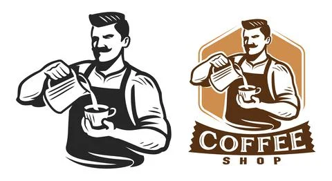 Coffee shop emblem. Design template for restaurant or cafe menu. Barista Stock Illustration