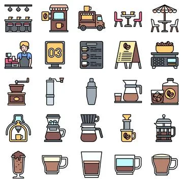 Coffee shop filled vector icon set 2 Illustrazione stock