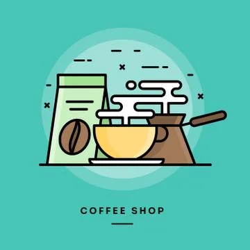 Coffee shop, flat design thin line banner Illustrazione stock