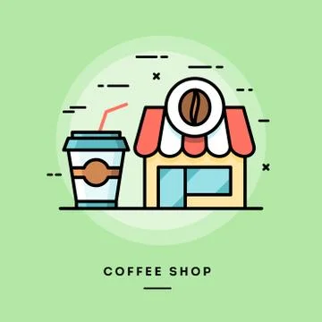 Coffee shop, flat design thin line banner Illustrazione stock