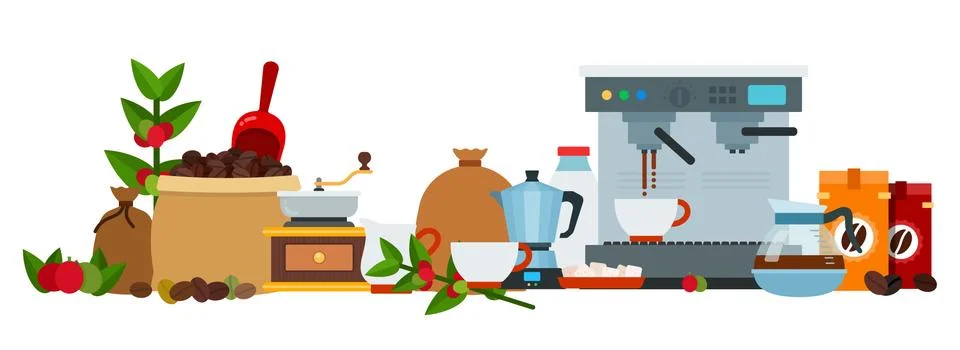 Coffee shop flat style vector illustration on white background. Stock Illustration
