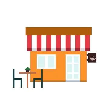 Coffee shop flat vector illustration. Simple Cafe building. Ilustración de archivo