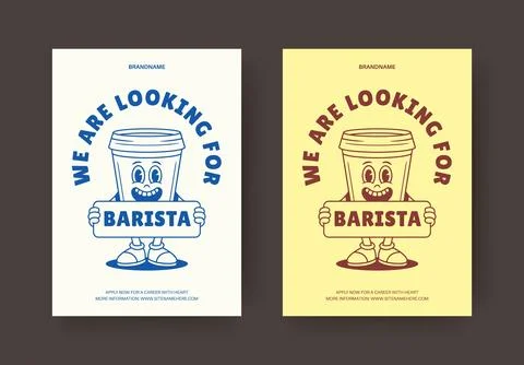 Coffee Shop Hiring Vector Template Flyer For Barista Recruitment Stock Illustration
