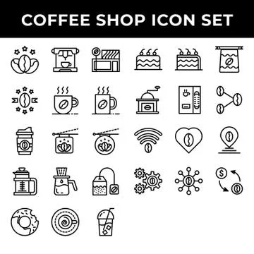 Coffee shop icon set include premium coffee,espresso,cafe,mug,drink,cup,dropp Stock Illustration