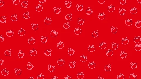 Coffee Shop Icons Seamless Pattern Background on Vibrant Red Surface Stock Footage 345539038