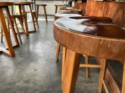 Coffee shop interior with round table and chair Stock Photos