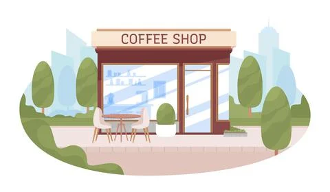Coffee shop kiosk with empty table 2D vector isolated illustration Stock Illustration