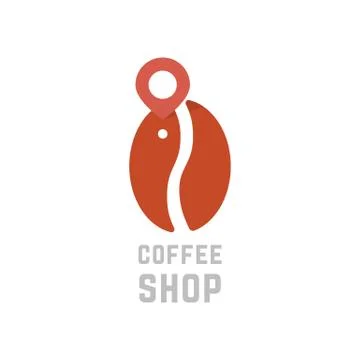 Coffee shop logo like bean with map pin Stock Illustration