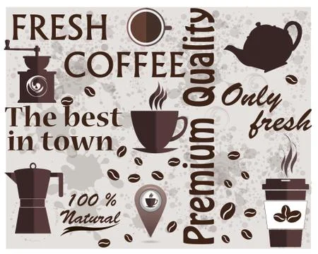Coffee Shop Logo. Coffee elements texture. Food and drink organic shop Illustrazione stock