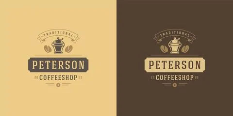 Coffee shop logo template vector illustration with grinder silhouette good .. Stock Illustration
