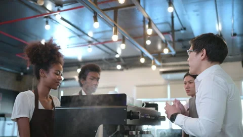 In the coffee shop management course class Stock Footage 255996418