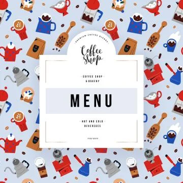 Coffee shop menu design, vector frame template with coffee drinks illustrations Stock Illustration