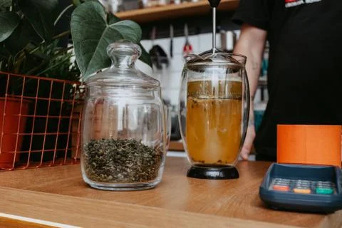 Coffee shop operation. The process of preparing drinks. Stock Photos