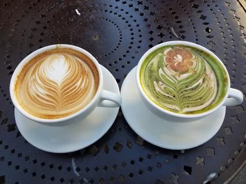 Coffee Shop Puts Cute Patterns In Coffee Stock Photos