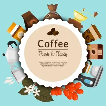 Coffee shop round pattern vector illustration. Morning coffee fresh and tasty 스톡 일러스트